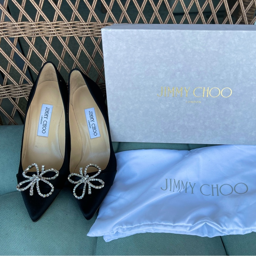 Original Jimmy Choo black satin pumps, brand new, never worn before